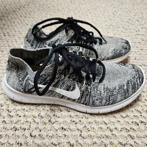 Nike Free RN Flyknit 2017 Running Shoes Womens 7 Oreo Black White Athletic Sneak